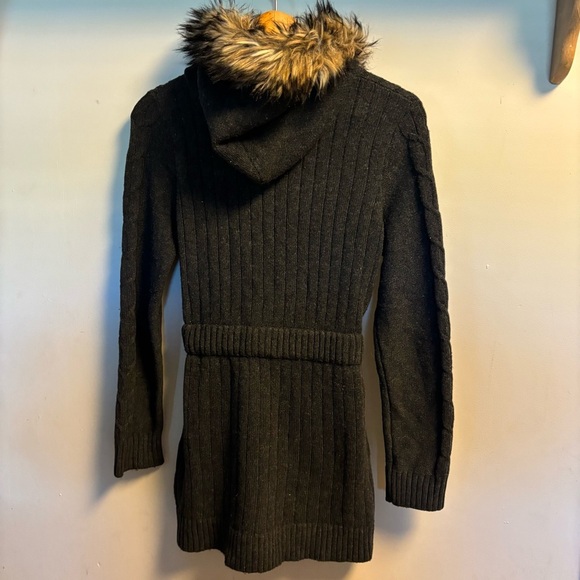 Woolrich Y2k Lambswool Long Cable
Cardigan Zip Sweater Gray Hood
Faux Fur Belt - Picture 2 of 8
